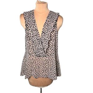 CAbi Sheer Leopard Print Deep V-neck Tank Size Small